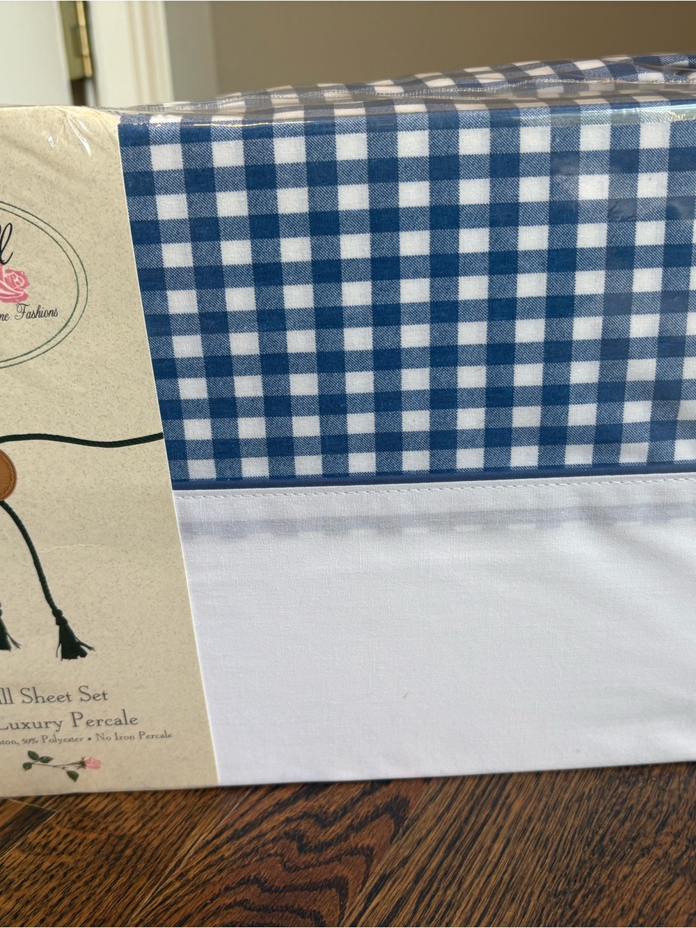 Croscill Blue Gingham Full Sheet Set Cottagecore Vintage NOS 180 Percale